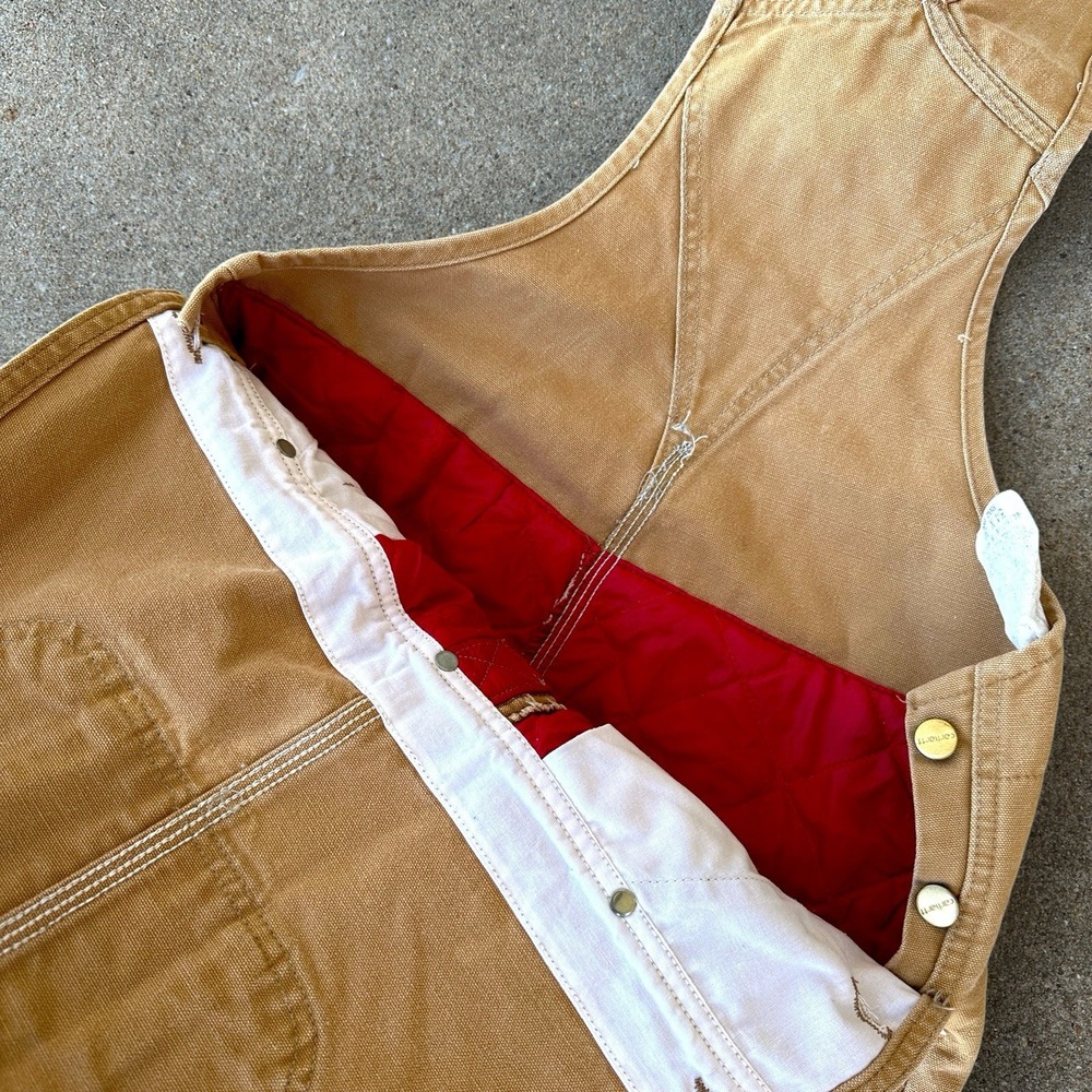 VTG Carhartt Quilted Insulated Duck Bib Overalls Mens 34x34 Double Knee R02 BRN - Picture 10 of 16